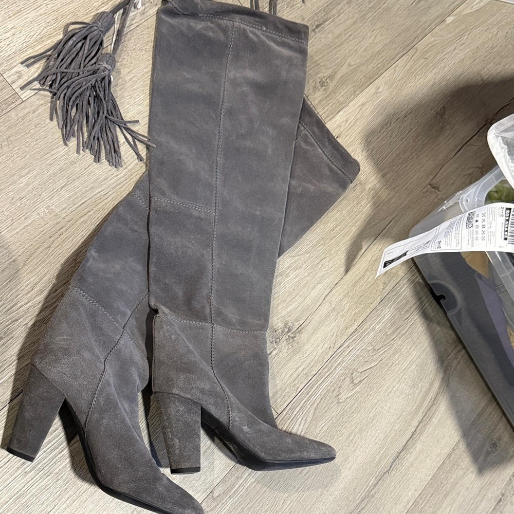 Elegant Gray Suede Over the Knee Boots